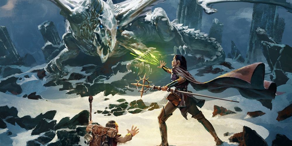 Een paar avonturiers vechten tegen een draak in Dungeons & Dragons