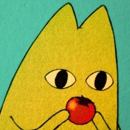 Cartoon kat die een tomaat eet
