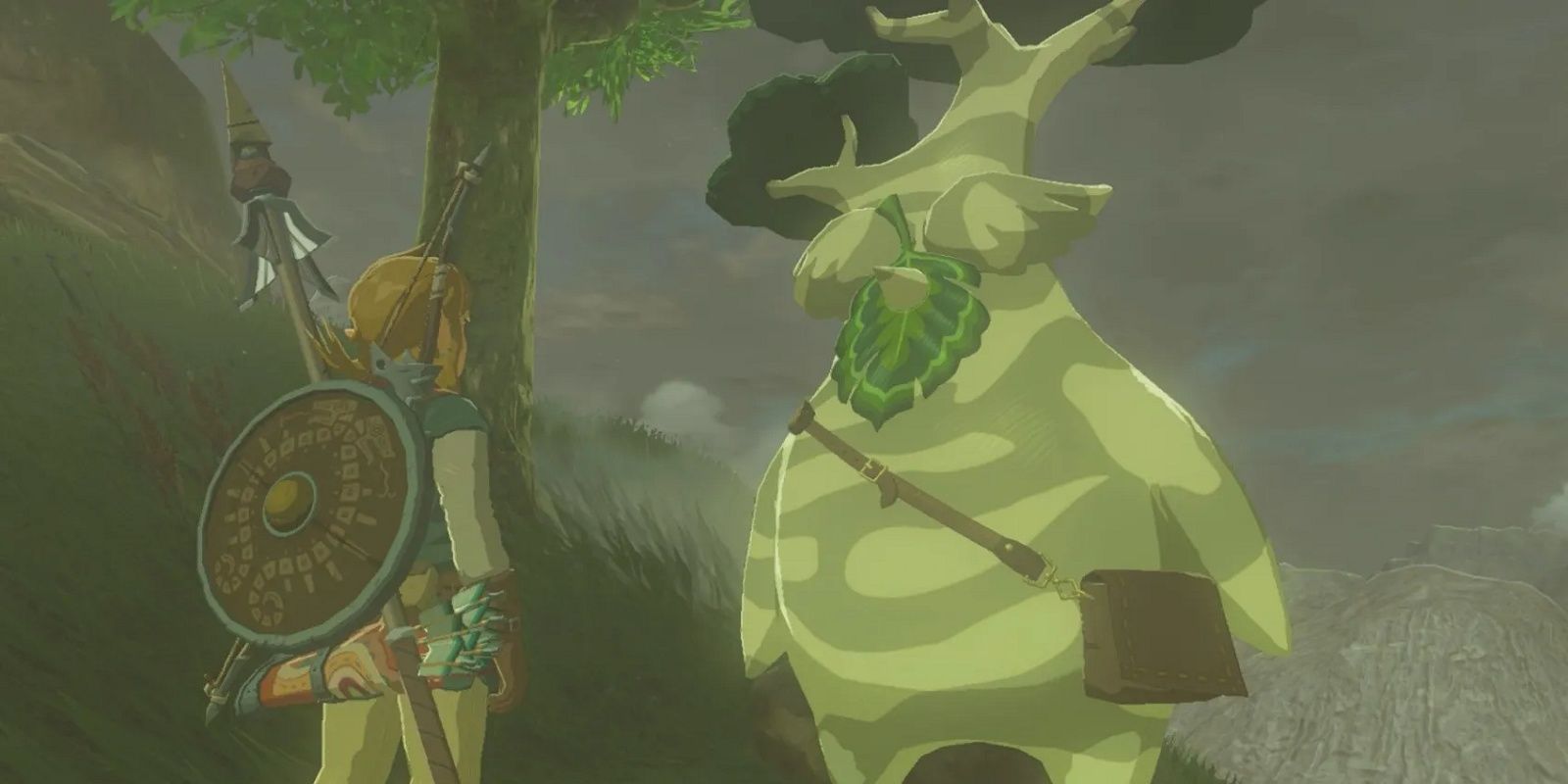 Link praat met de Korok Hestu in Legend of Zelda: Breath of the Wild