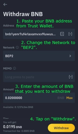 Hoe BNB van Binance naar Trust Wallet te verzenden