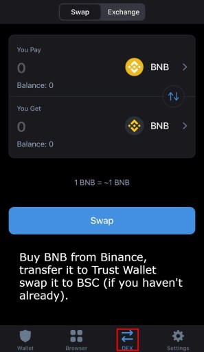 BNB omwisselen voor Smart Chain Trust Wallet