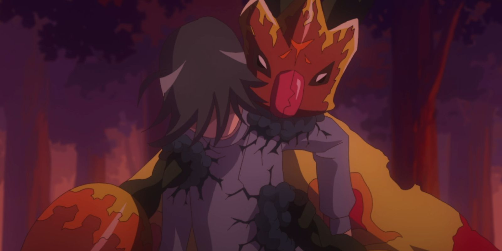 De gruwelijke fusie van Tamotsu en Shadramon op Digimon Ghost Game