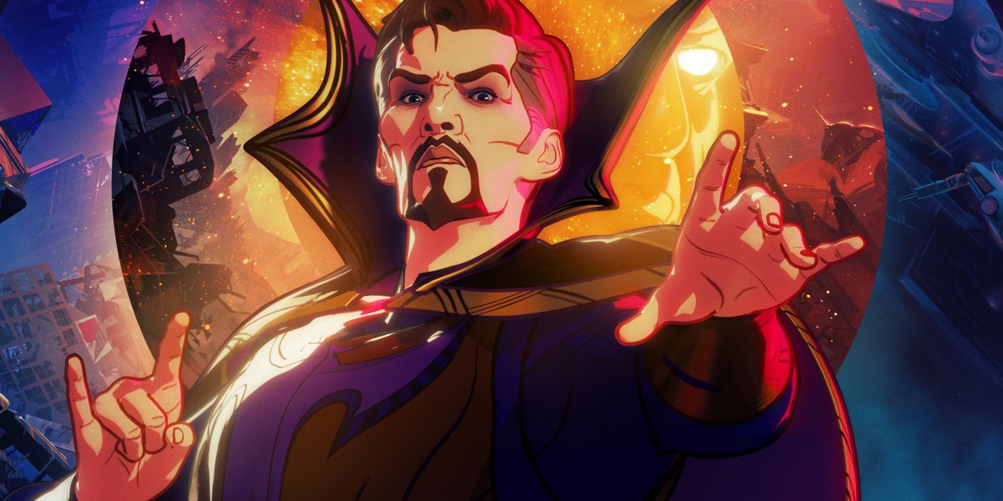 Doctor Strange uit Marvel's What If...?  bereidt zich voor om tovenarij te gebruiken.