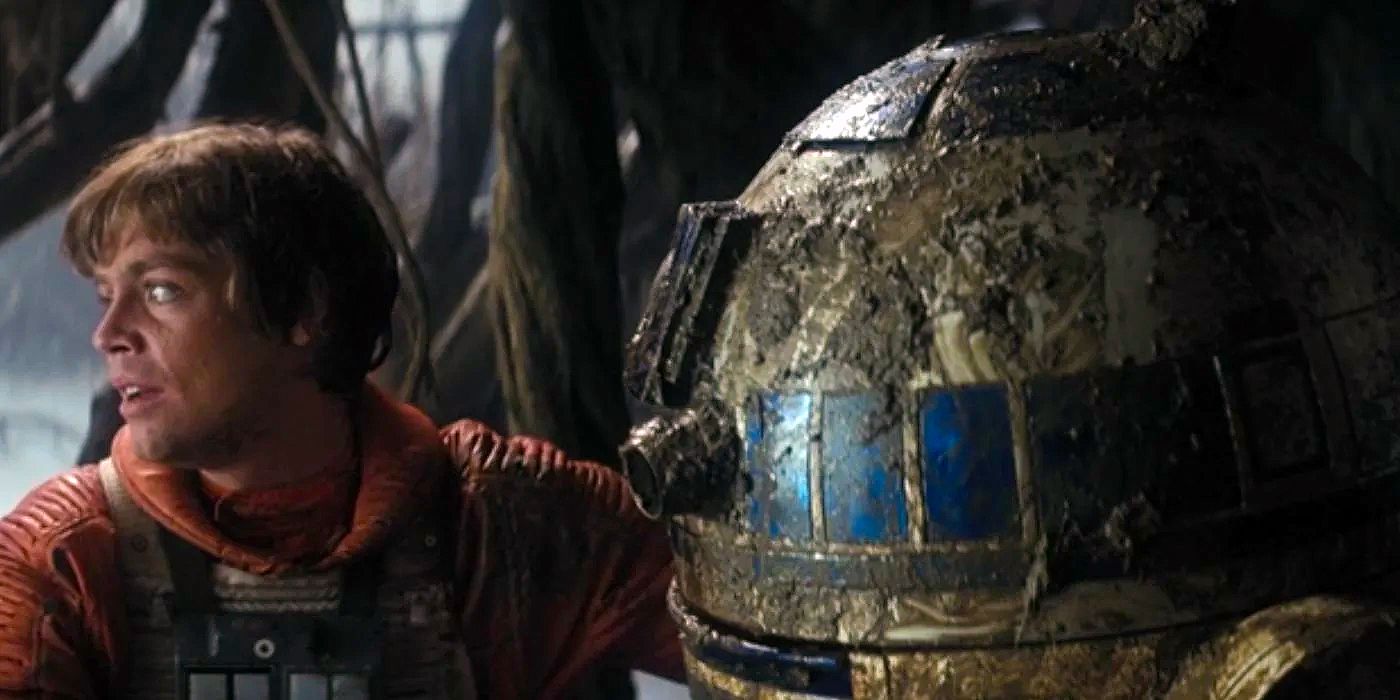 Luke Skywalker en R2-D2 op Dagobah in Star Wars: Return of the Jedi