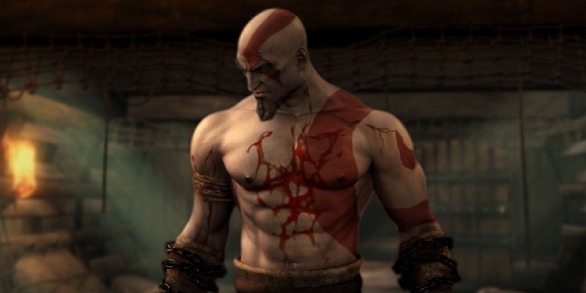Kratos bedekt met bloed in de originele God of War