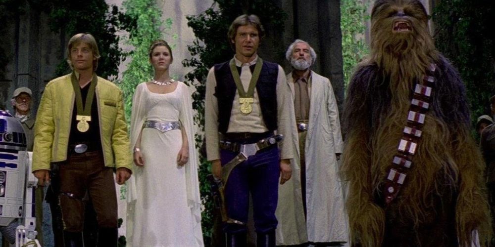 Star Wars A New Hope-film nog steeds met Luke, Leia, Han en Chewbacca