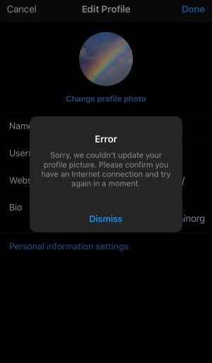 Instagram kan profielfoto niet updaten