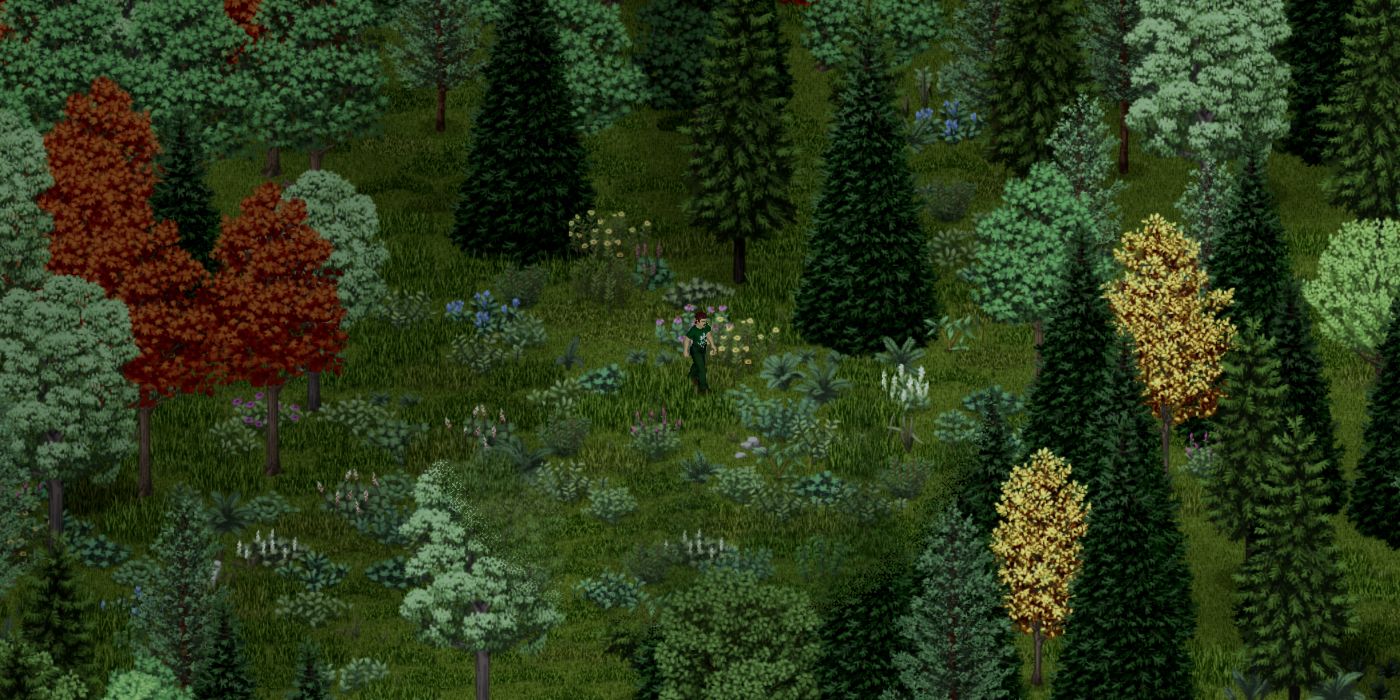 Een personage Wandering in the Woods in Porject Zomboid
