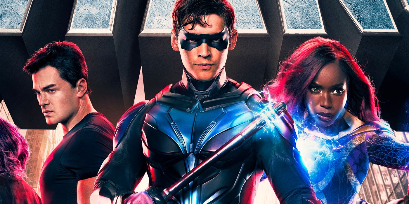 Titans Seizoen 4 Promotionele afbeelding bijsnijden Nightwing Starfire en Superboy