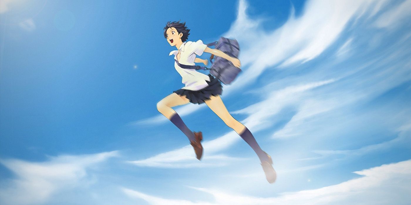 Makoto springt door de lucht uit The Girl Who Leapt Through Time.