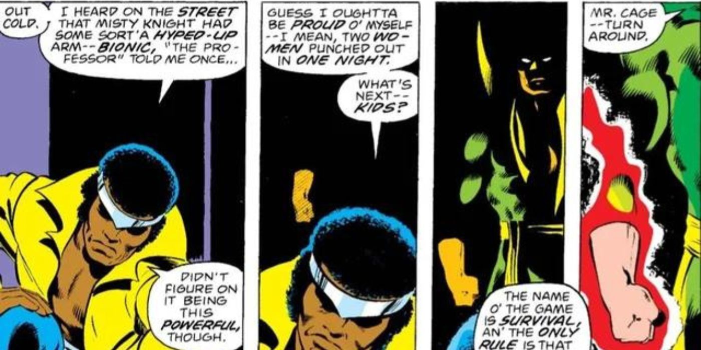 De eerste ontmoeting van Luke Cage en Danny Rand in Power Man #48