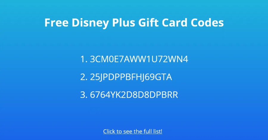 Gratis codes voor Disney Plus-cadeaubonnen