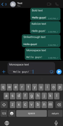 Monospace tekst WhatsApp