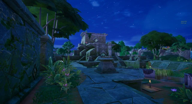 Fortnite's Rumble ruïneert POI.  Een tempel midden in een jungle. 