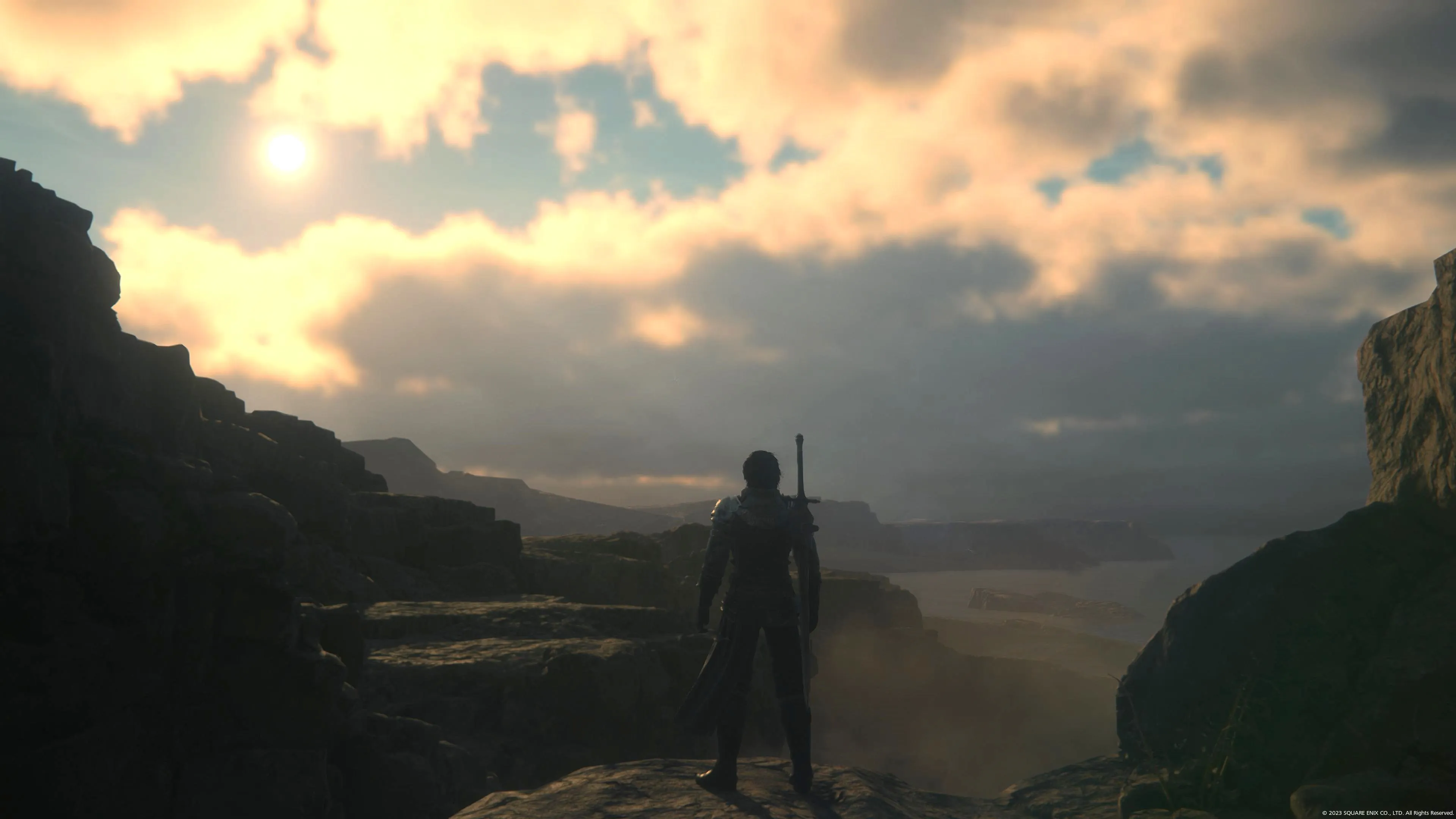Clive uit Final Fantasy 16 kijkt uit over een landschap