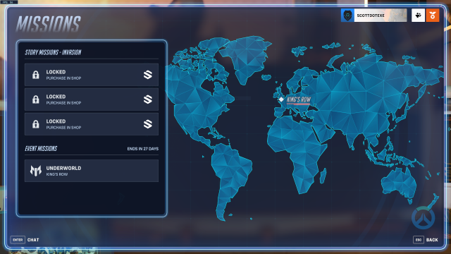Een kaart van het Story Missions-scherm in Overwatch 2, met een kaart van de echte wereld.