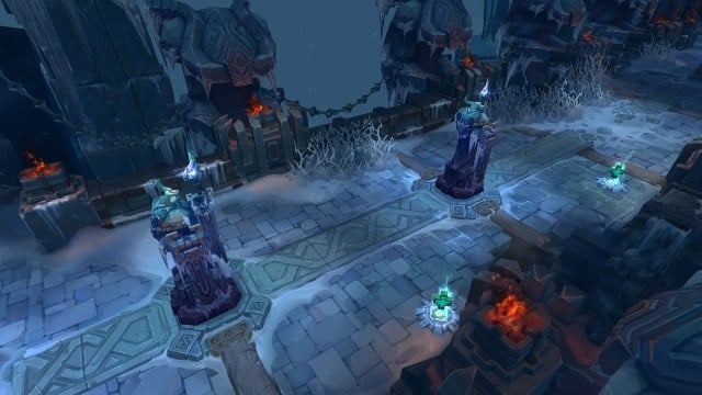 Twee torens staan ​​tegenover elkaar op de Howling Abyss in League of Legends
