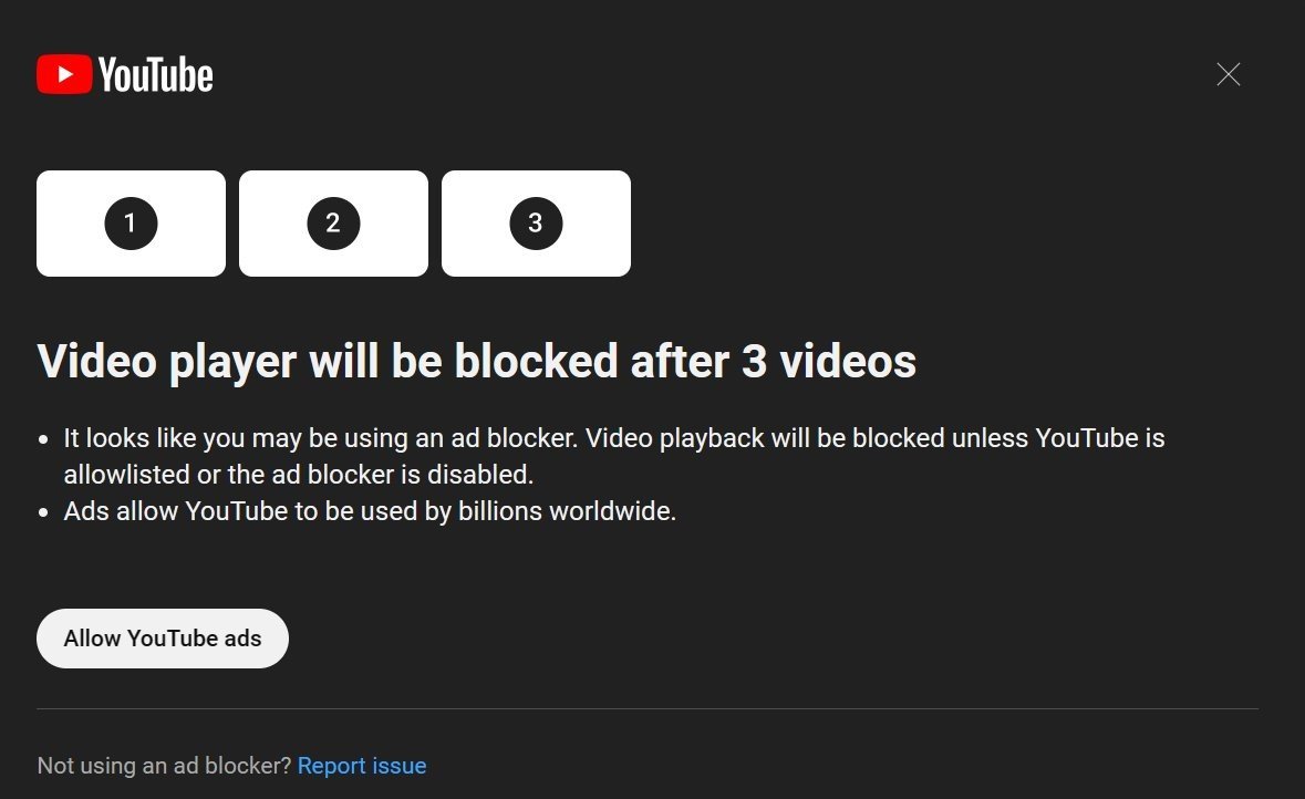 Videospeler wordt na 3 video's geblokkeerd
