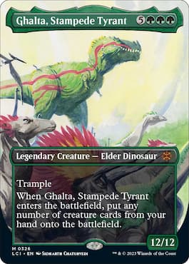 magiër van dinosaurus Ghalta die door MTG Ghalta, Stampede Tyrant zwerft