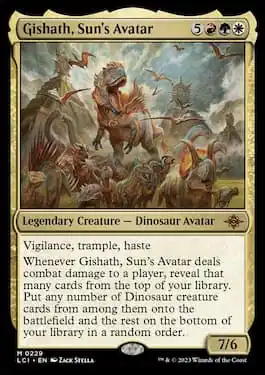 Gishath, de avatar van Sun, leidt de stormloop van wilde dinosaurussen op Ixalan