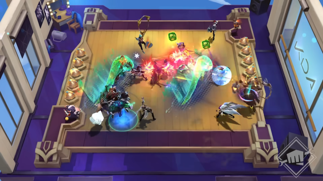 Een Teamfight Tactics-bord met Illaoi-tentakels die vijanden aanvallen.
