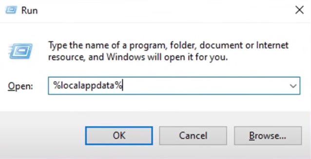 Windows Run Box met localappdata in de prompt getypt