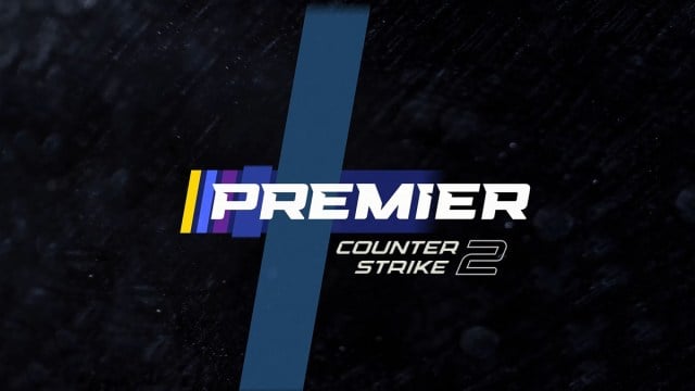 Het Counter-Strike 2 Premier-logo met blauwe en gele strepen.