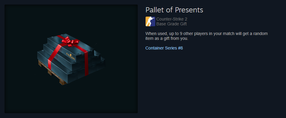 Pallet of Presents-caselijst op de Steam Community-marktplaats.