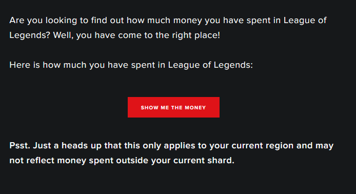 Een screenshot van de Riot-ondersteuningspagina waarop je kunt zien hoeveel geld je hebt uitgegeven in League of Legends