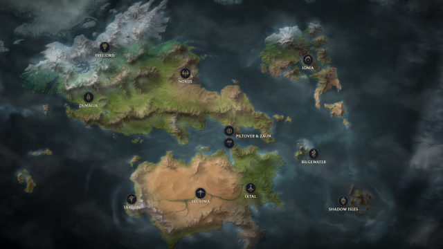 Officiële kaart van Runeterra op de Riot Games-pagina.