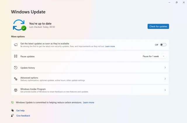 Windows Update-pagina