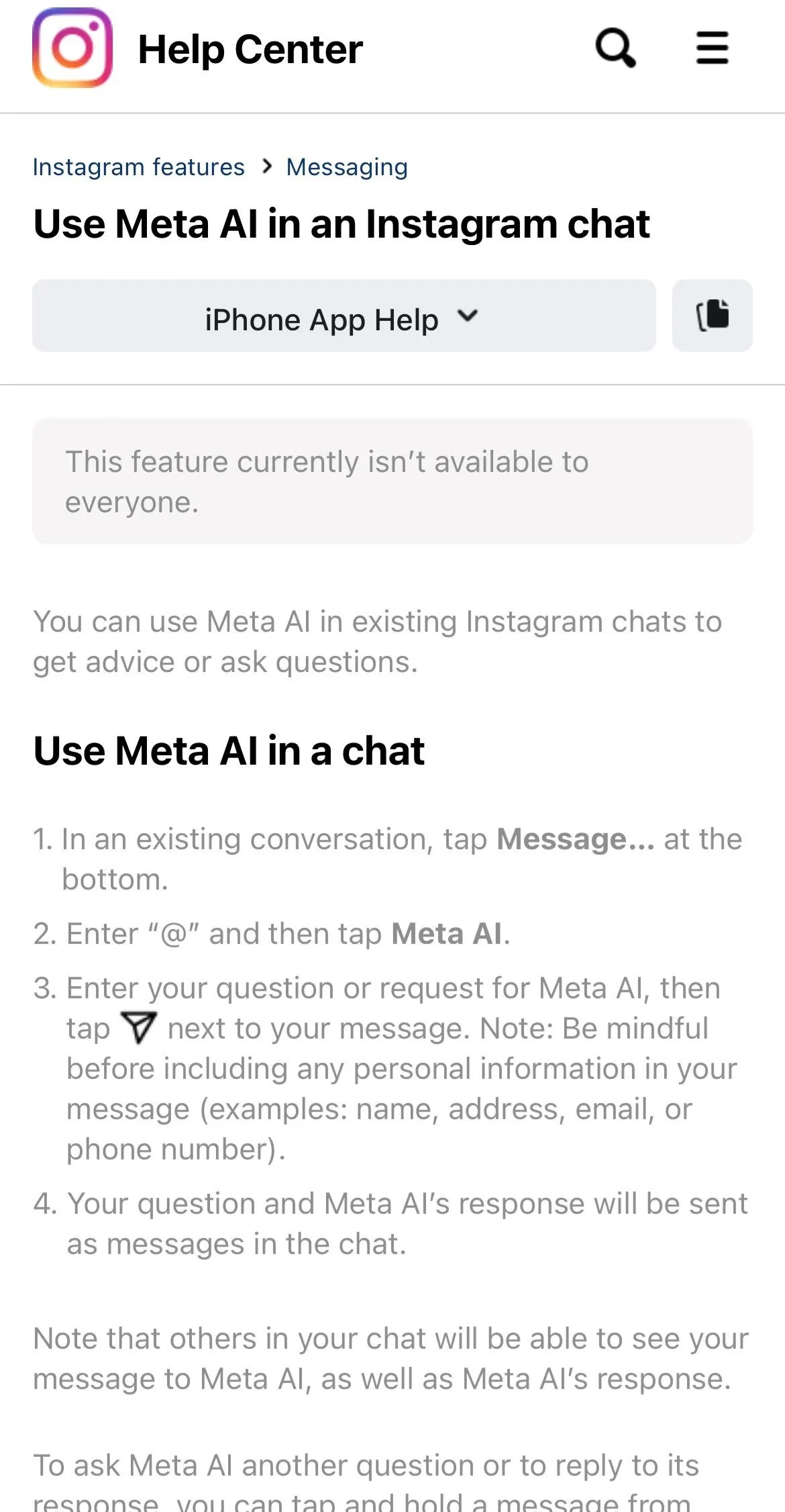 Meta AI toont Instagram niet